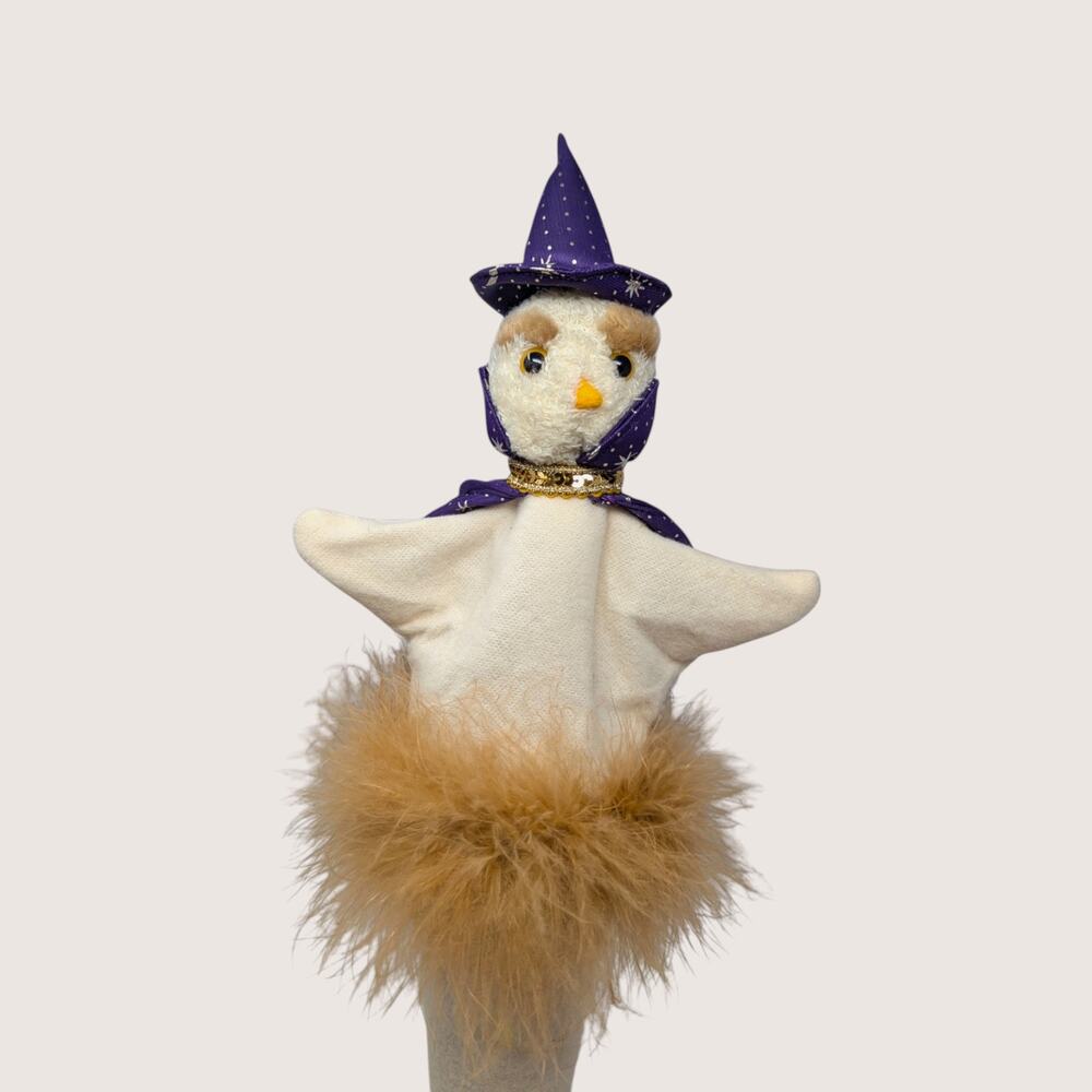 1970s Handmade Felt Wizard Bird Stick Puppet Folk Art